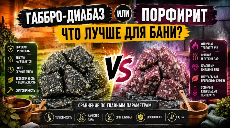 Габбро-диабаз или порфирит: что лучше для бани и банной печи