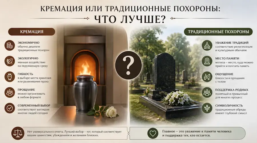 Кремация или традиционные похороны: что лучше? Сравнение стоимости и традиций