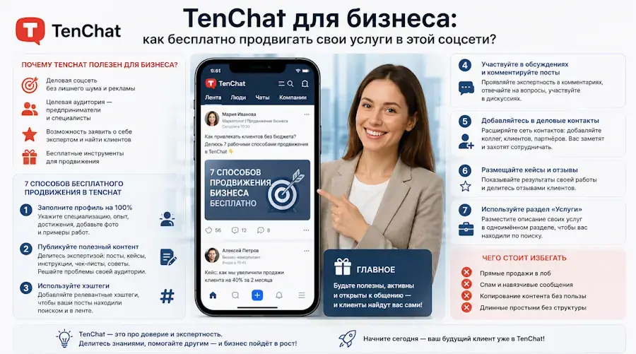 TenChat для бизнеса: как бесплатно продвигать свои услуги в этой соцсети?