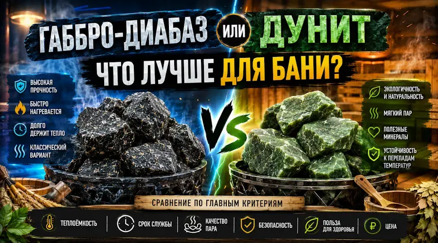 Габбро-диабаз или дунит: что лучше для бани и банной печи