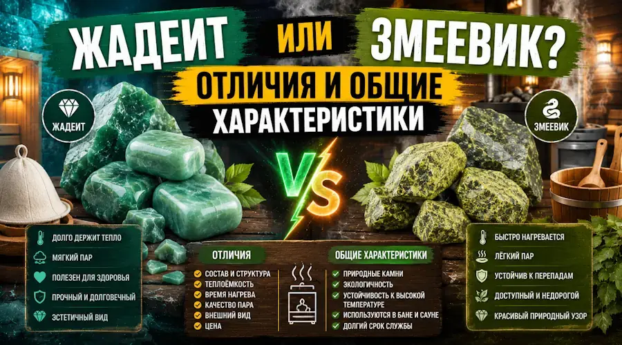 Жадеит или змеевик для бани: отличия, преимущества и что выбрать