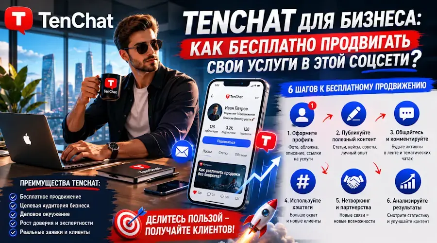 TenChat для бизнеса: как бесплатно продвигать свои услуги в этой соцсети?